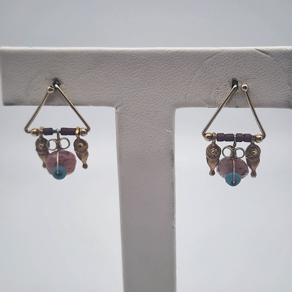 Sterling Silver, Gold Plated Sterling Silver, & Rose Quartz Bohemian Earrings